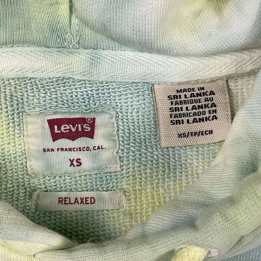 Levi's Hoodie Mens XS Yellow Blue‎ Tie Dye Frog Lizard Relaxed Pullover 38479